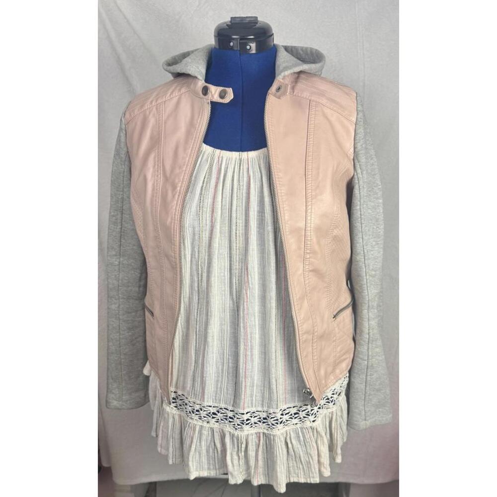 Charlotte Russe Blush Faux Leather Moto Hoodie Jacket | M | Soft Grunge Coquette
